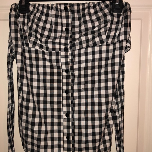 Checkered Black & White Strapless Top - Picture 3 of 5